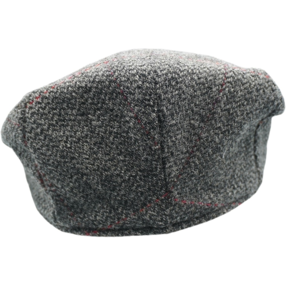 Hanna Hats Irish Donegal Wool Flat Cap Men's Grey Red Plaid Snap Brim Made in - Picture 5 of 9